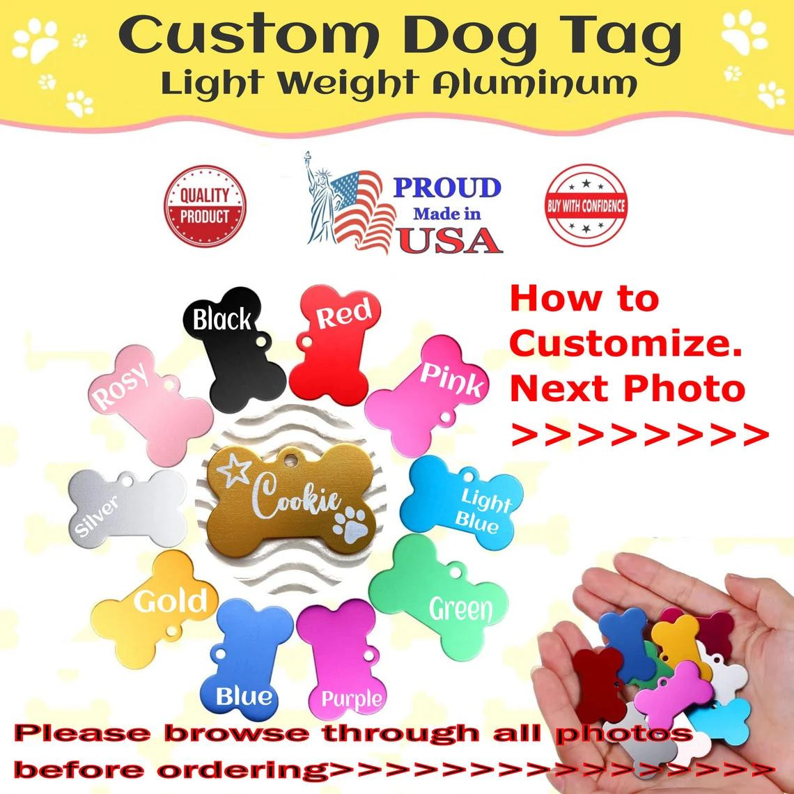 Custom Engraved Bone Pet ID Tag: Aluminum Dog Cat Collar Charm