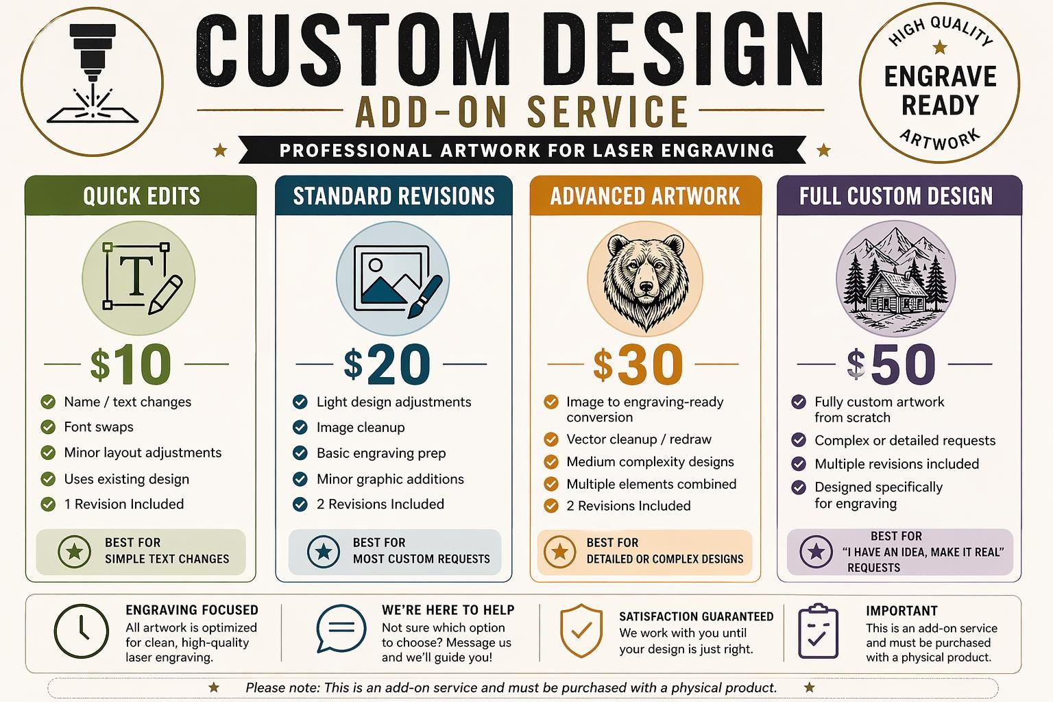 Custom Design Add-On for Laser Engraved Products | Artwork Upgrade | Vector Conversion | Personalized Design Service